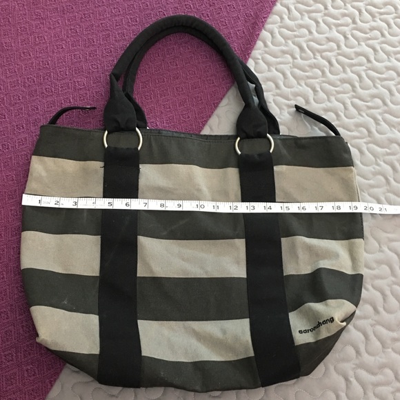 Black and gray large striped canvas tote - Picture 3 of 8
